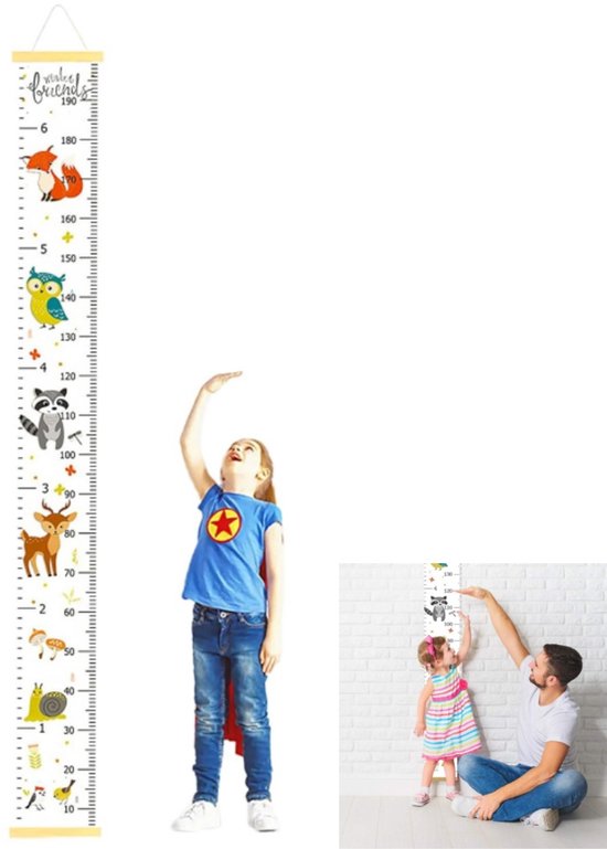 1 artikel - Groeimeter voor kinderen - Groeimeter voor kinderen - Meetmeter voor kinderen - Ophangbaar - Verwijderbaar - Wit - 199 x 20 cm - Voor aan de muur, in de kinderkamer of als decoratie