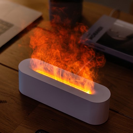 1 lamp met gesimuleerde vlam, 145 gram, USB-voeding, RGB-verlichting, timer en luchtbevochtiger, geschikt voor slaapkamer/kantoor.