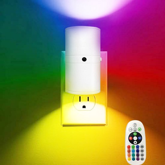 1 stuk -16 kleuren - Kleurrijk nachtlampje - LED-nachtlampje met stekker - Kleurveranderend RGB-nachtlampje met lichtsensor - 0-100LM - Met afstandsbediening - Hal, slaapkamer, kinderkamer - wit