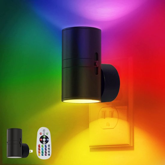 1 stuk -16 kleuren - Kleurrijk nachtlampje - LED-nachtlampje met stekker - Kleurveranderend RGB-nachtlampje met lichtsensor - 0-100LM - Met afstandsbediening - Hal, slaapkamer, kinderkamer - zwart van Merkloos