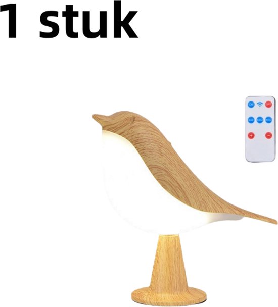 1 stuk - Decoratieve lamp - Magpie aromatherapie LED-lamp - Geschikt voor naast het bed in de slaapkamer - Vogel nachtlampje - Oplaadbaar met touchscreen - Drie instelbare helderheidsniveaus - Esdoornhoutkleur - Inclusief afstandsbediening