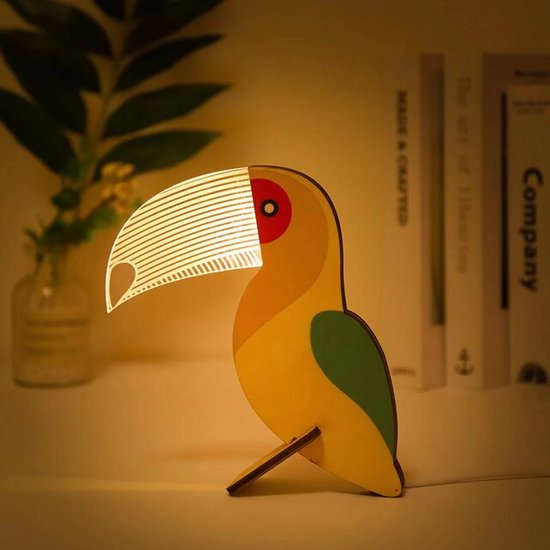 1 stuk - houten toekan lamp - Acryl LED decoratieve nachtlampje kinderen - slaaplampje - Op batterijen - Gebruikt om Feestelijke Kinderkamer te Decoreren - Warme Huisdecoratie van ClubbLLama