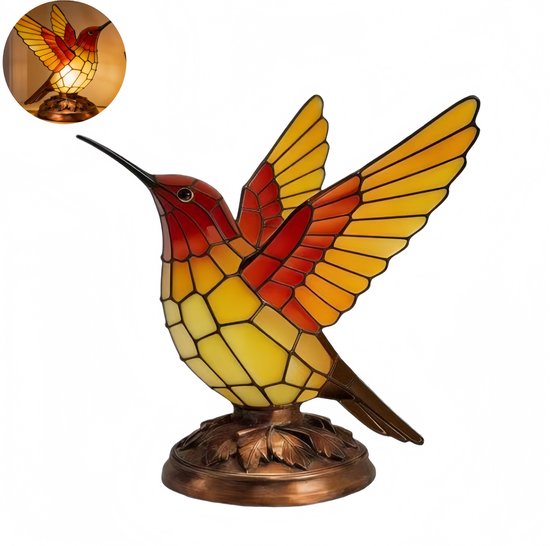 1 stuk - kolibri tafellamp - vogel nachtlampje - decoratieve tafellamp - LED-lampen van hars- voeding via USB - woonkamer decor, slaapkamer nachtlamp, woonaccessoire, cadeau - rood geel