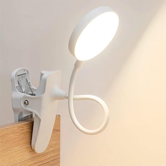 1 stuk - LED-nachtlampje voor bed - 3-kleuren draagbare klem-leeslampje - USB-aangedreven - kleine klem bureaulamp - voor slaapkamer, kantoor, studeerkamer - wit