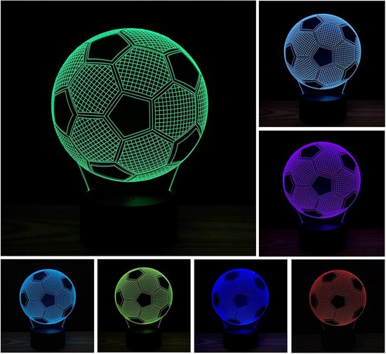 1 stuk voetbal 3D optische illusie nachtlampje - veelkleurig ontwerp - tafellamp voor thuisdecoratie - kindervakantie cadeaulamp - 170 * 4 * 215 mm - geschikt voor thuisdecoratie en vakantiecadeaus - veelkleurig