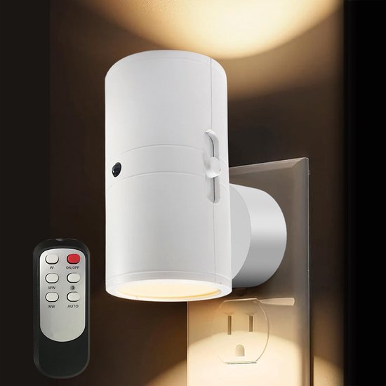 1 stuks LED-nachtlampjes met stekker - Nachtlampjes met stekker, schemersensor - 3-kleuren LED-nachtlampje - Dimbaar LED -Met afstandsbediening -voor keuken, hal, slaapkamer en trap-Wit