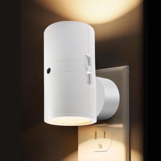 1 stuks LED-nachtlampjes met stekker - Nachtlampjes met stekker, schemersensor - 5-300 lm, instelbare helderheid - 2700K - Dimbare nachtlampjes voor keuken, hal, slaapkamer en trap -Wit van Ammtoo