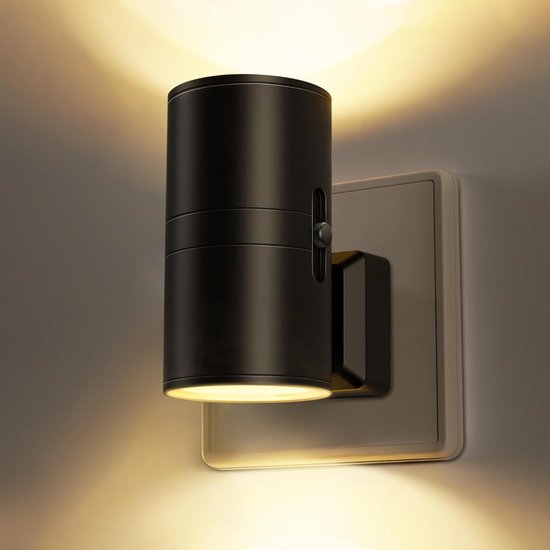 1 stuks LED-nachtlampjes met stekker - Nachtlampjes met stekker, schemersensor - 5-300 lm, instelbare helderheid - 2700K - Dimbare nachtlampjes voor keuken, hal, slaapkamer en trap -Zwart van LOFTer