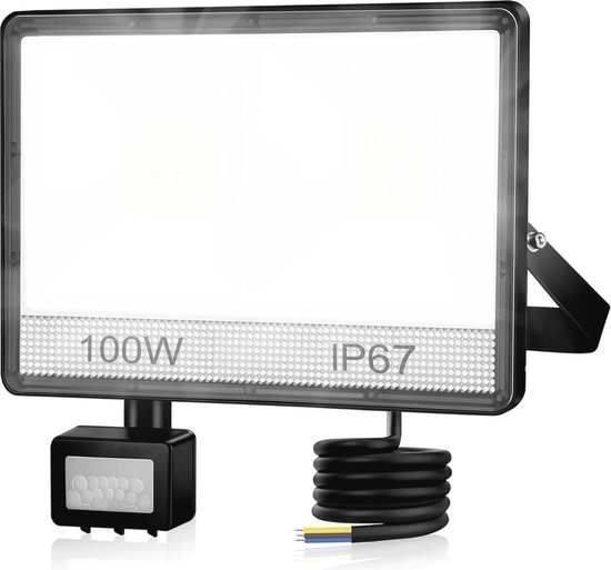 100W LED Spot met Bewegingssensor voor Buitengebruik - Waterdichte en Energiezuinige Buitenverlichting, 10.000 Lumen van 100%