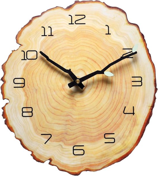 12 Inch Houten Wandklok met Jaarringen – Stille Quartz Klok – Decoratieve Ronde Klok met Arabische Cijfers – Batterijgevoed – Moderne Muurklok voor Woonkamer, Kantoor en Slaapkamer
