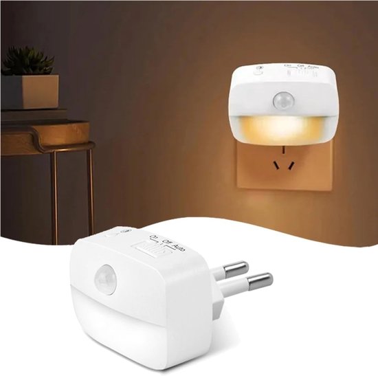 1x Nachtlampje met Bewegingssensor Plug-in- Nachtlampje Stopcontact - 3 Standen - LED Nachtlampje Stopcontact - Nachtlampje Babykamer - Nacht Lamp - Geschikt Voor Baby's, Kinderen en Volwassenen van Merkloos