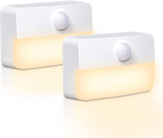 2-delige Bewegingssensor Nachtlampset, LED-nachtlampjes Met Bewegingssensoren, Warm licht, Nachtlampjes Voor Binnen, Trapverlichting, Automatische Schakelaarsensorlampen Voor Slaapkamers, Badkamers En Gangen, Spotverlichting van Merkloos