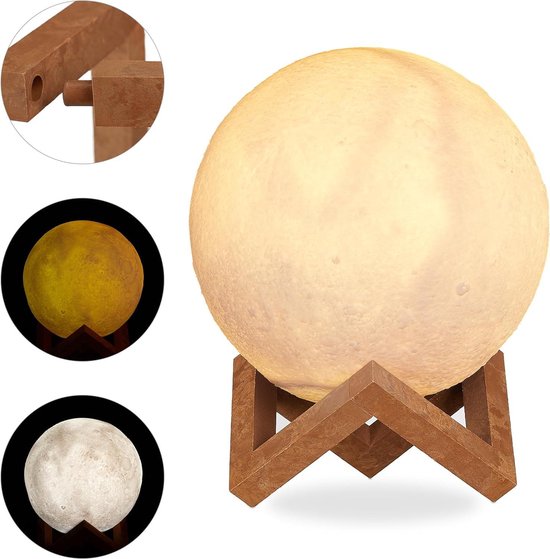 2 kleuren dimbaar touch sensor draadloos met standaard voor kinderen - maanlamp 3D - 15cm - wit van Aigostar