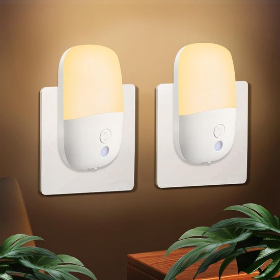 2-Pack 670nm warm licht Nachtlampje voor Slaap, met Schemersensor Automatisch Aan/Uit, Zacht warm licht voor Babykamer, Slaapkamer, Gang en Badkamer