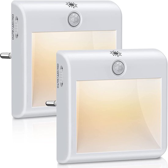 2-Pack Nachtlampje Outlet Pack - Nachtlampje met bewegingsmelder - 15-100% Touch Control - Dimbaar - Heeft 3 standen (Aan/Auto/Uit) - LED Nachtlampje met Schemersensor - Geschikt voor kinderkamers, trappen, gangen van Merkloos