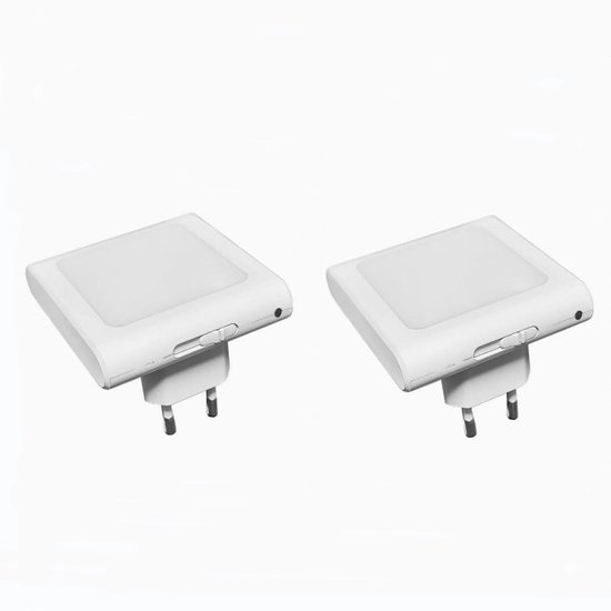 2-Pack Witte Nachtlampjes met EU-Stekker [220-240V] – Plug-In LED Nachtverlichting – Automatische Dimmer – Energiezuinig – Voor Slaapkamer, Gang en Badkamer van Merkloos