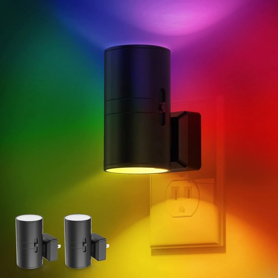 2 stuk -16 kleuren - Kleurrijk nachtlampje - LED-nachtlampje met stekker - Kleurveranderend RGB-nachtlampje met lichtsensor - 0-100LM - Hal, slaapkamer, kinderkamer - zwart van Ranex