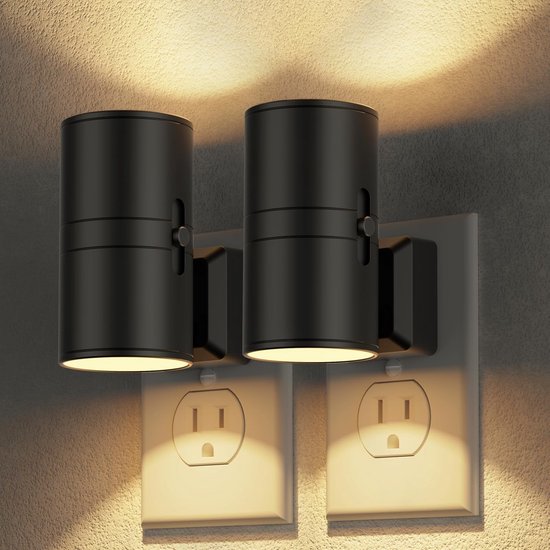 2 stuk - Nachtlampjes - Wandnachtlampjes - Dimbare nachtlampjes - Nachtlampjes met automatische sensor - Slaapkamerverlichting - Zwarte cilindervormige lampen - Babykamer Nachtlampje - Nacht Lamp