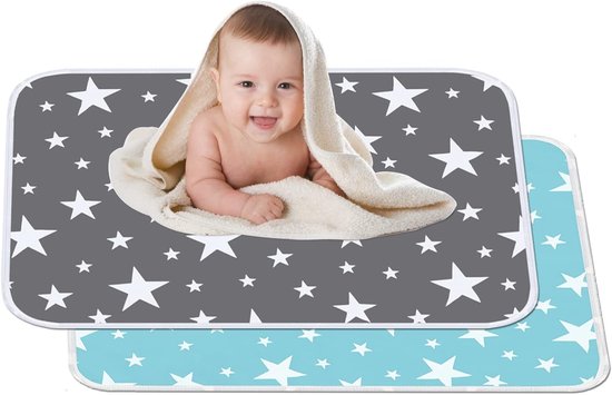 2 Stuks Babyverschoonmatje 50x70cm | Waterdichte Bedonderlegger | Sterrenpatroon | Wasbaar & Ultra-Absorberend | Incontinentiematras voor Baby's, Kinderen & Volwassenen | Herbruikbaar & Zacht