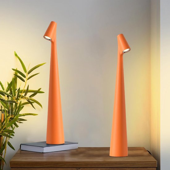 2 Stuks Draadloze Tafellampjes - 3 Helderheidsniveaus, Oplaadbare Batterijlampen voor Buiten, Restaurant, Nachttafeltje & Baby Nachtlampje - Oranje-13.7in van Houdini Brightness