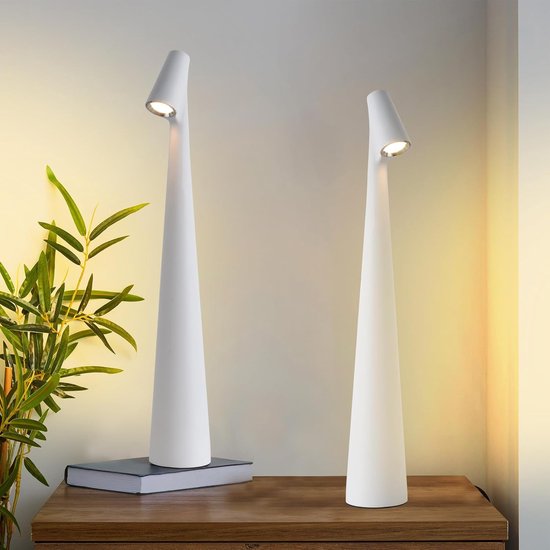 2 Stuks Draadloze Tafellampjes - 3 Helderheidsniveaus, Oplaadbare Batterijlampen voor Buiten, Restaurant, Nachttafeltje & Baby Nachtlampje - wit -13.7in van Merkloos