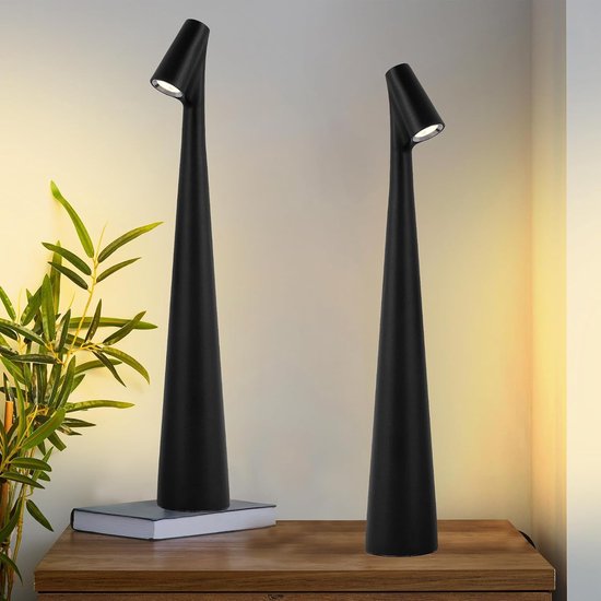 2 Stuks Draadloze Tafellampjes - 3 Helderheidsniveaus, Oplaadbare Batterijlampen voor Buiten, Restaurant, Nachttafeltje & Baby Nachtlampje - zwart -13.7in van Thinp