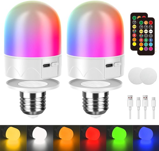 2 stuks E27 oplaadbare gloeilamp met externe reserve gloeilamp voor wandlampen en lampen, magnetische gloeilamp voor niet-hardwired lampen - 3 kleurtemperatuur + 12 rgb-kleuren, dimbaar van Ludotech