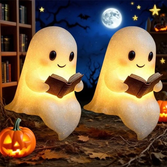 2 stuks Halloween spookleeslamp, schattig spook nachtlampje, LED 3D spook leesboek Lamp, geschikt voor werkkamer, slaapkamer en als woondecoratie, cadeaus voor kinderen en volwassenen, 15cm