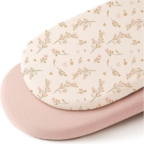 2 Stuks - Hydrofiele Baby Hoeslaken Wieg - 80x40 cm - Hoeslaken Wieg - Kinderwagen matras - Hoes voor babymatras - Zachte - Aankleedkussenhoes - Voor zandlopervormige wiegjes en rechthoekige wiegjes - Bloemenprint En Roze