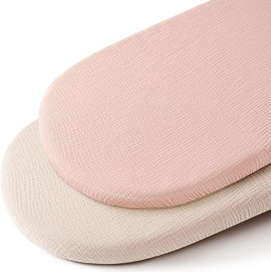 2 Stuks - Hydrofiele Baby Hoeslaken Wieg - 80x40 cm - Hoeslaken Wieg - Kinderwagen matras - Katoen - Hoes voor babymatras - Zachte - Aankleedkussenhoes - Voor zandlopervormige wiegjes en rechthoekige wiegjes - Beige En Roze