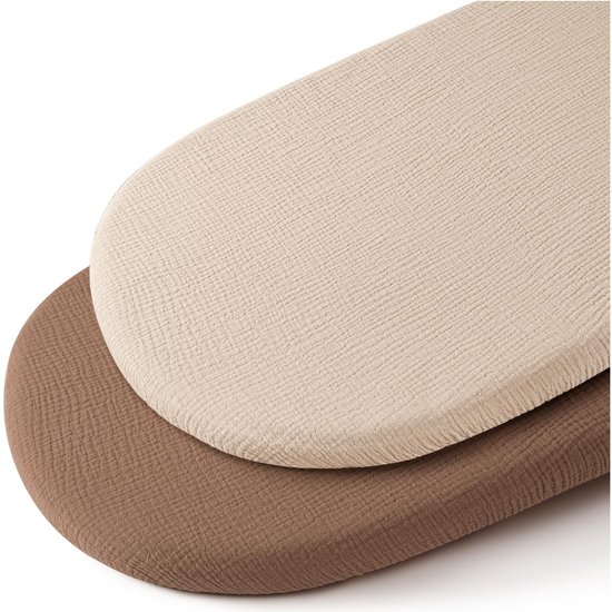 2 Stuks - Hydrofiele Baby Hoeslaken Wieg - Kinderwagen matras - Bruin en kaki - 80x40 cm - Aankleedkussenhoes