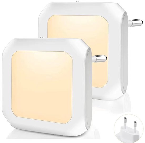 2-stuks LED-nachtlampje - Kindernachtlampje met stekker - Dimbaar sensornachtlampje - Warm wit licht 2700-3200k - Met automatische schemersensor - Geschikt voor kinderkamers, slaapkamers, keukens en gangen - Wit van Merkloos
