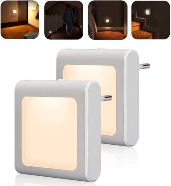 2 Stuks LED Nachtlampje met Dag/Nacht Sensor – EU Stekker Stopcontact Nachtlampje – Warm Wit Licht – Automatisch Aan/Uit – Nachtverlichting voor Babykamer, Hal en Slaapkamer