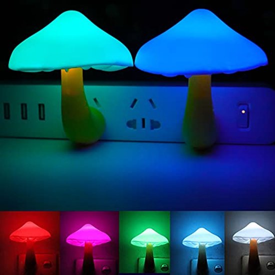 2 Stuks LED Nachtlampje met Sensortechnologie - 7 Kleuren Veranderende Paddenstoel Nachtlamp voor Volwassenen