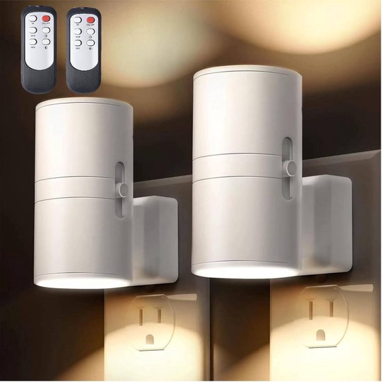 2 stuks LED-nachtlampjes met stekker - Nachtlampjes met stekker, schemersensor - 3-kleuren LED-nachtlampje - Dimbaar LED -Met afstandsbediening -voor keuken, hal, slaapkamer en trap- Wit van Homeylux