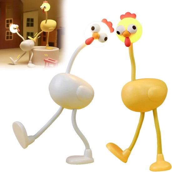 2 stuks Leuk Baby Nachtlampje - Chicken - Nachtlampje Kinderen - Nachtlampje Baby - 3 Niveaus Dimbare Leuke LED Lamp - USB Batterij - Slaapzaal Kantoor Decor Speelgoed Geschenken voor Vrienden - Cadeau Artikel - Geel en wit van Merkloos