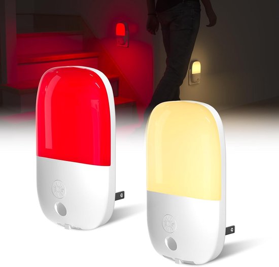2 Stuks - Nachtlampje Stopcontact - Nachtlampje met 670 nm Rood Licht voor Slaaptherapie & Oranje Licht, Van Kleur Veranderend - 0,5 W - Dag & Nacht Sensor - Bioritme voor Betere Slaap - Voor Baby, Kind en Volwassenen - Zumolir® van Zumolir