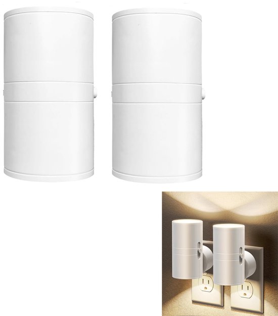 2-stuks Plug-in LED-nachtlampje - LED-nachtlampje - Decoratieverlichting voor binnen - Met lichtsensor - 3000K warm licht - 0-80 lumen - Instelbare helderheid - Geschikt voor gangen, trappenhuizen, slaapkamers, achtertuinen, enz. - Wit van Merkloos