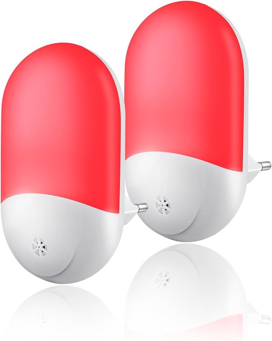2 stuks rode sensor‑nachtlamp, plug‑in stopcontactlamp, automatisch aan/uit voor hal en slaapkamer [Energieklasse A]