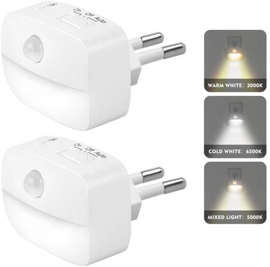 2 stuks Smart Bewegingssensor Nachtlampje - EU Stopcontact - 3 Lichtstanden - PIR Sensor - LED Nachtlampje voor Gang, Trap en Badkamer van Mrilary