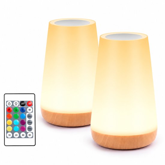 2 stuks - Tafellamp slaapkamer - USB oplaadbaar Nachtlampje Kinderen - Leeslamp - Wake-up Light - Sfeerlamp - LED verlichting - Bedlamp voor Baby, Kinderen & Volwassenen - Met afstandsbediening van Autrucker