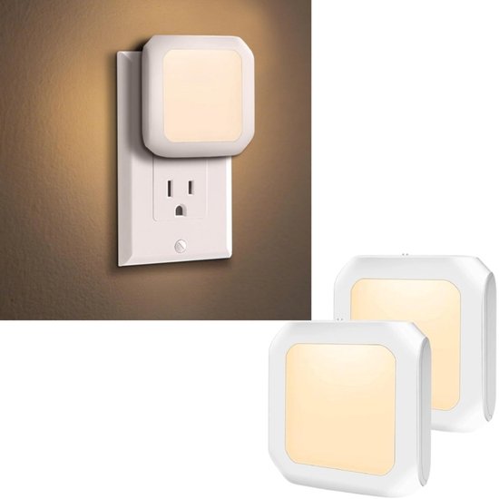 2 stuks vierkante LED-nachtlamp- standaard wandmontage- warm wit licht, inclusief nachtvoedingslamp, lichtgeleiderplaat nachtlamp, 20*20*20cm, geschikt voor kinderkamer, slaapkamer, keuken, gang, geschikt voor nachtverlichting voor gezinnen-wit