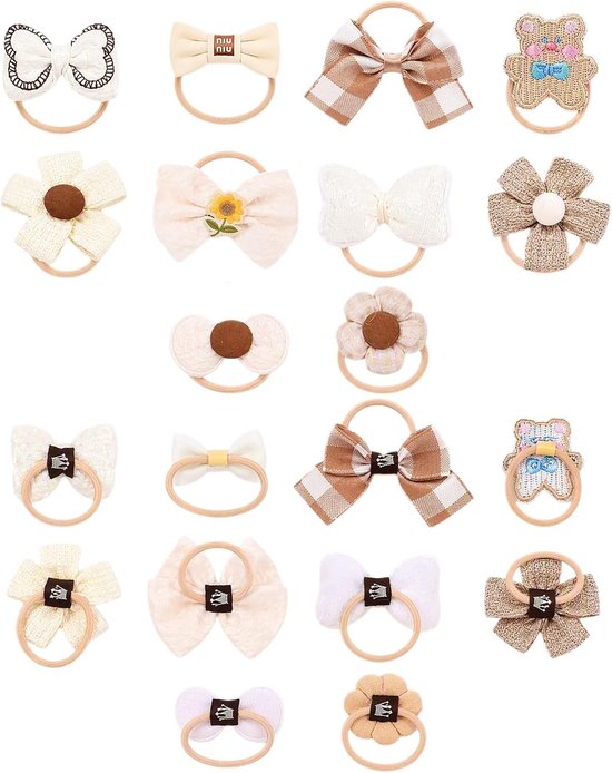 20 schattige haarelastiekjes voor meisjes, elastische haarbanden met strik en bloemen, haaraccessoires voor peuters en baby's