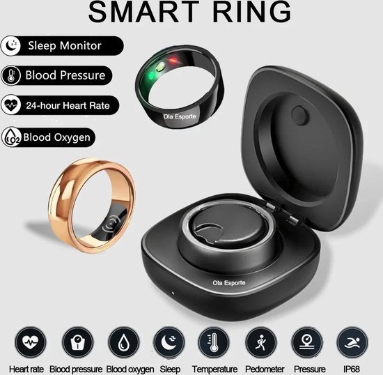 2024 Smart Ring Gezondheid Monitor Voor Mannen Vrouwen Bluetooth Bloeddruk Hartslag Slaap Hardlopen Sporten Monitoren Ip68 Waterdicht Voor IOS Android 22MM Goud