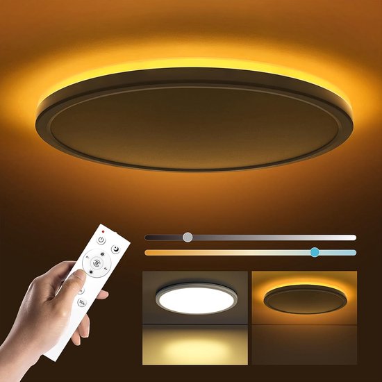 24W Dimbare LED-plafondlamp met afstandsbediening, 30cm Rond Wit Plat Paneel, 5W 2000K Nachtlampje, 3000K-6500K Kleurtemperatuur, Geschikt voor Slaapkamer, Kinderkamer, Badkamer en Gang [Energieklasse F]