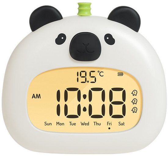 3-in-1 Digitale Kinderwekker - Draadloze Slaaptrainer en Dimbaar Nachtlampje - USB-C Oplaadbaar met Snooze Functie - BPA Vrij Veilig voor Jongens en Meisjes - Pandabeer van Merkloos