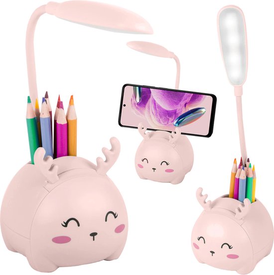 3 in 1 Kindernachtlampje LED - organizer stand - Gsm/telefoonhouder roze van Bigben