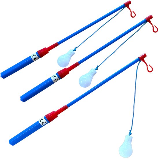 3 Lampionstokjes Met LED lichtje - incl. Batterij - Sint Maarten Lampion Stokjes - 40 cm - Blauw van Eschert