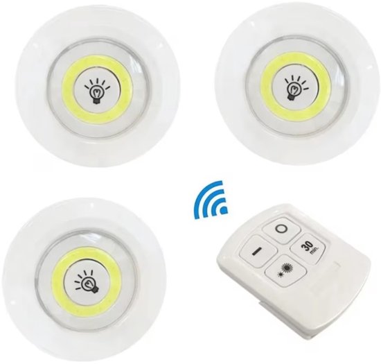 3-Pack LED Kastverlichting met Afstandsbediening – Dimbare Onderbouwlampen – Draadloze Keukenlampen – Touch Bediening – Voor Kast, Trap, Garderobe en Plank – Wit licht
