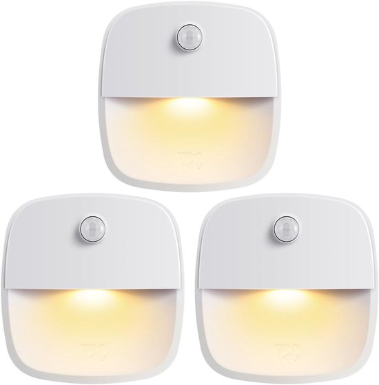 3 Stuks LED Nachtlamp met Bewegingssensor - Draadloze Trapverlichting op Batterij - Warm Wit - 3 m Bereik - 120° Sensor - Automatisch Aan/Uit - Zelfklevende Kastverlichting voor Hal, Badkamer, Keuken & Slaapkamer